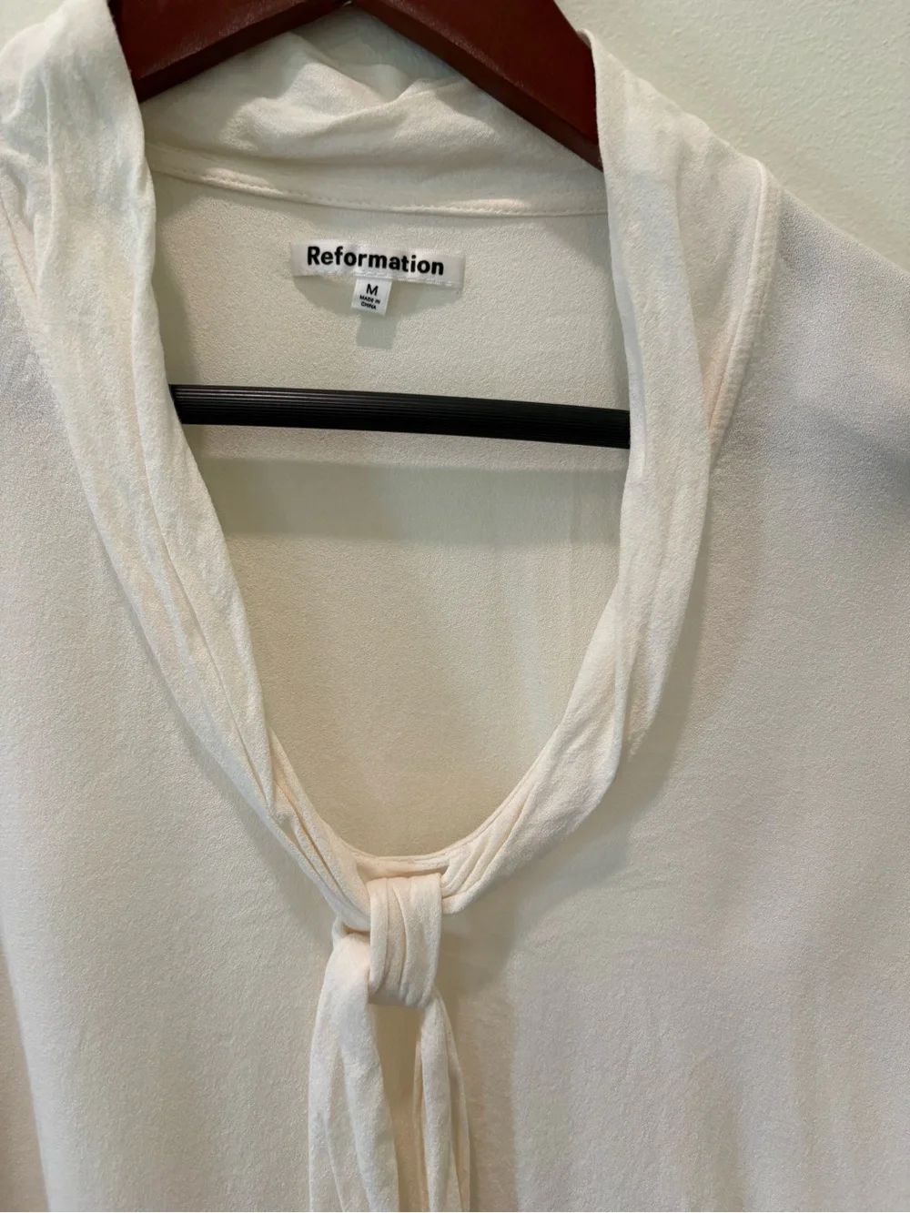 Reformation Anaya Tie-Neck Long-Sleeve Blouse